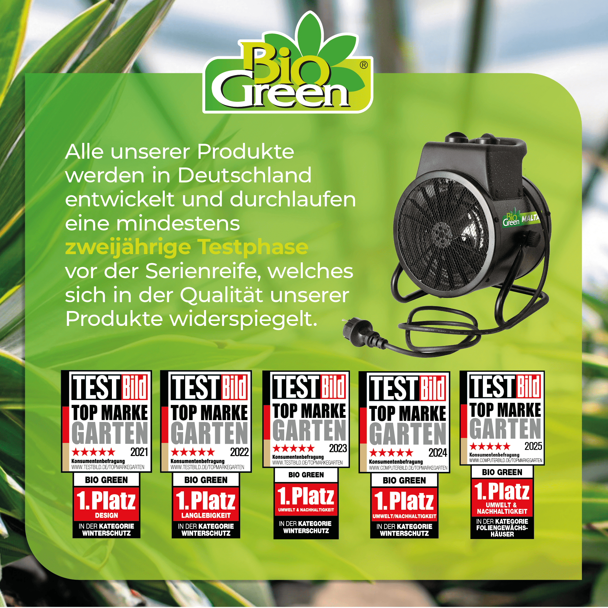 Gewächshausheizung MALTA – mit digitalem Thermostat 2000 W - BioGreen GmbH