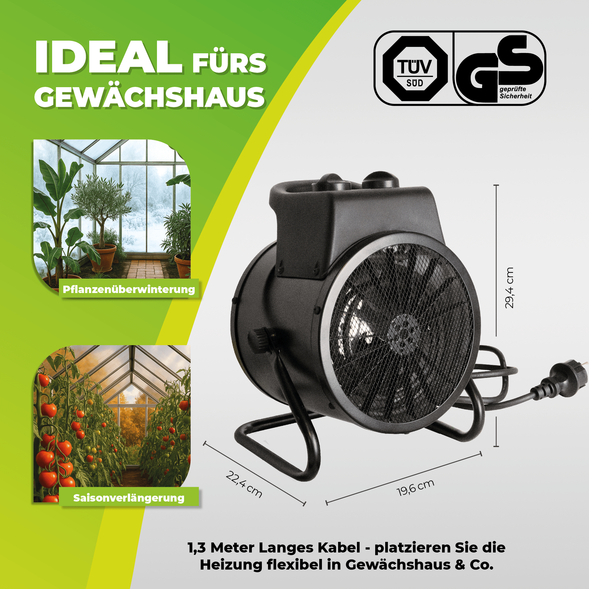 Gewächshausheizung MALTA – mit digitalem Thermostat 2000 W - BioGreen GmbH