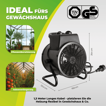 Gewächshausheizung MALTA – mit digitalem Thermostat 2000 W - BioGreen GmbH