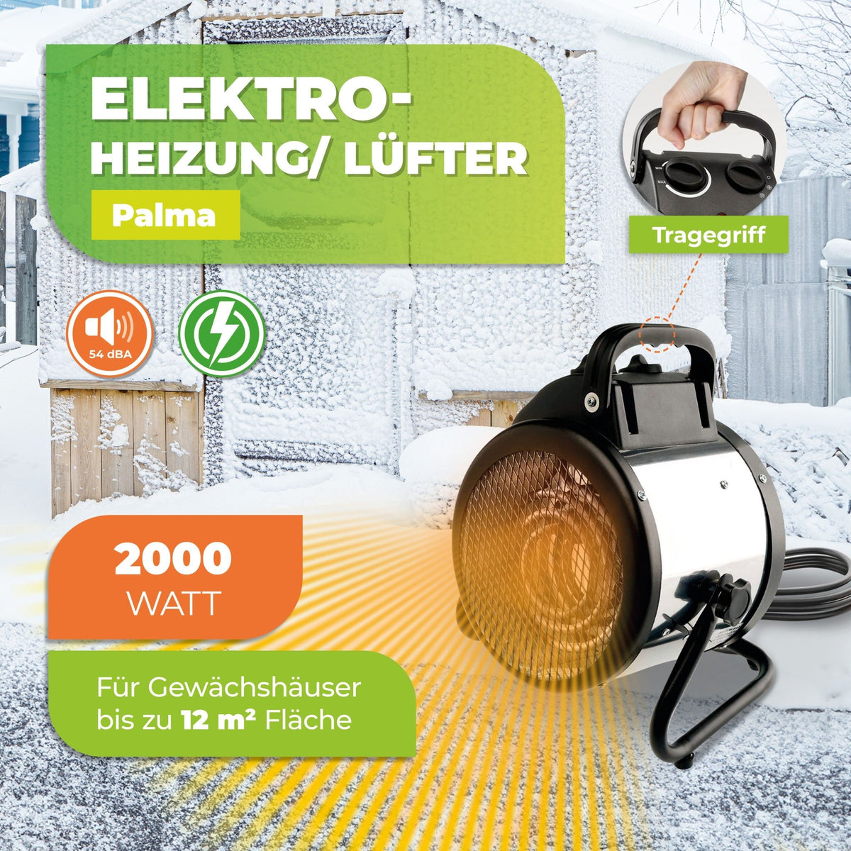 Gewächshausheizung "Palma" mit manuellem Thermostat 2000 W - BioGreen GmbH
