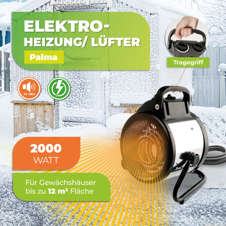 Gewächshausheizung "Palma" mit manuellem Thermostat 2000 W - BioGreen GmbH