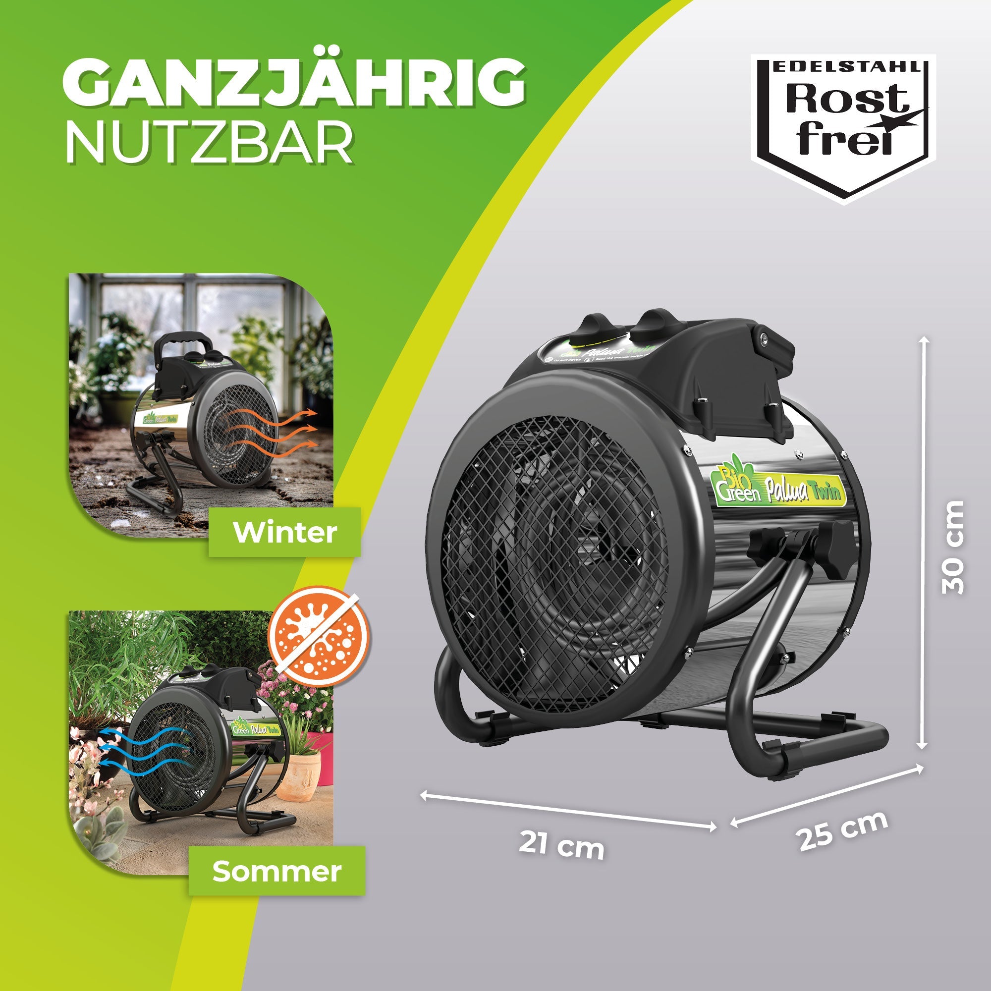 Gewächshausheizung "Palma TWIN" mit digitalem Thermostat 1000 W / 2000 W - BioGreen GmbH