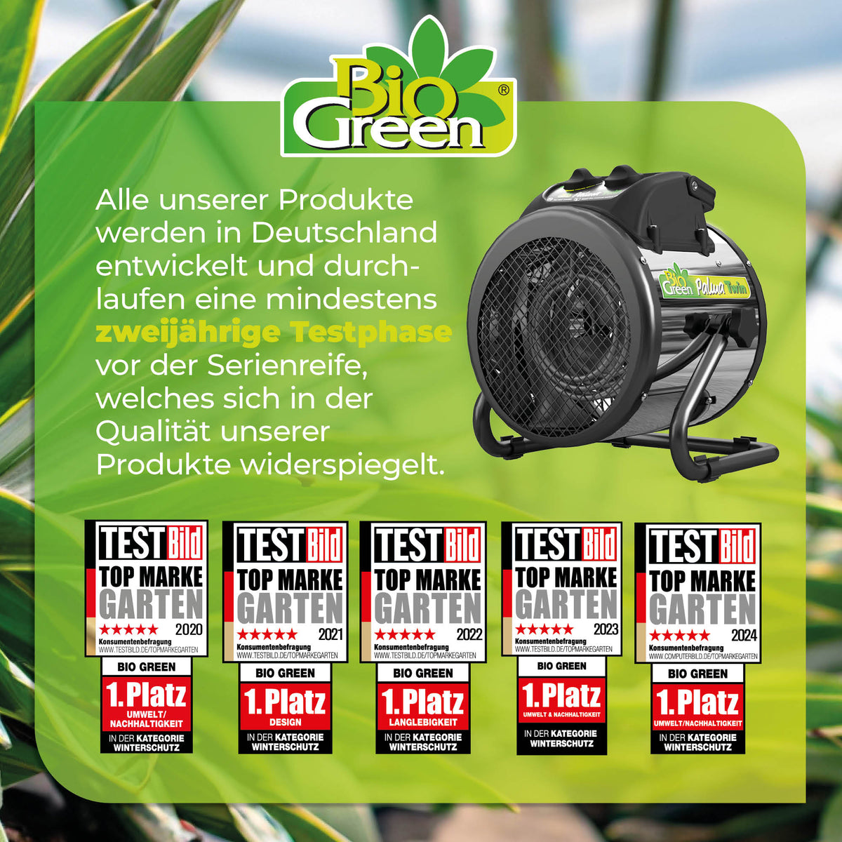 Gewächshausheizung "Palma TWIN" mit digitalem Thermostat 1000 W / 2000 W - BioGreen GmbH