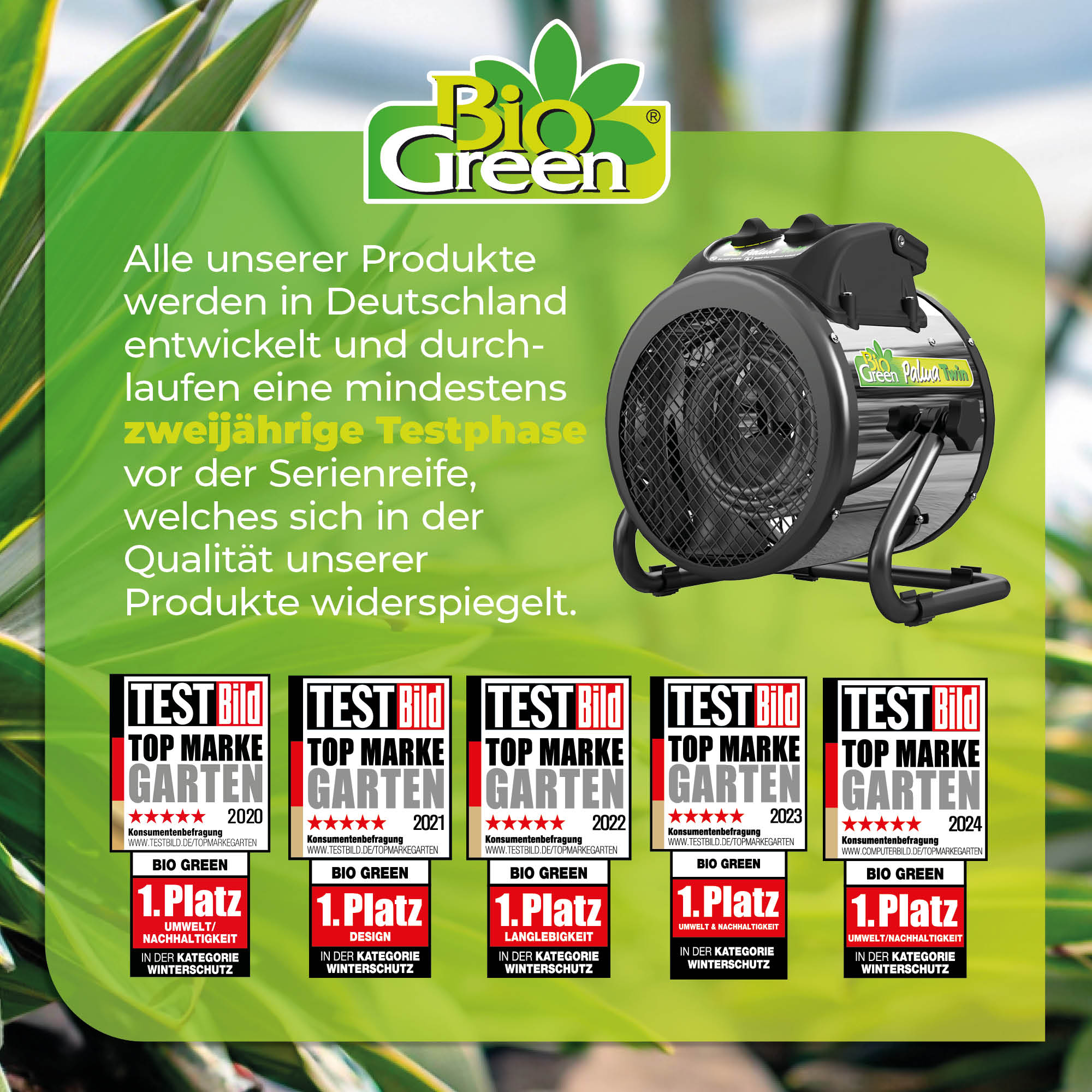 Gewächshausheizung "Palma TWIN" mit digitalem Thermostat 1000 W / 2000 W - BioGreen GmbH