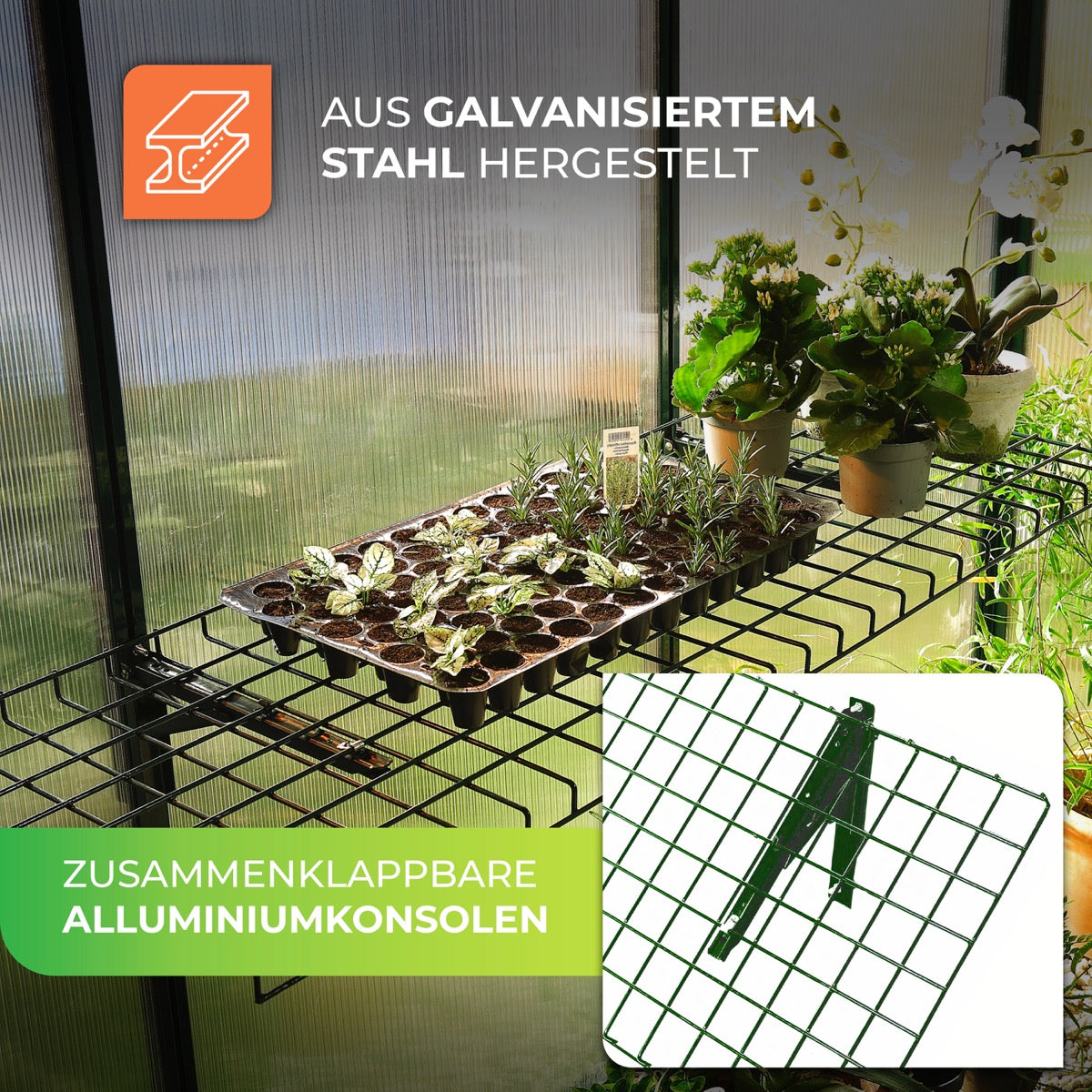 Klapptisch für Gewächshaus Bruno aus galvanisiertem Stahl