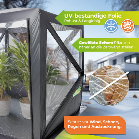 PREMIUM Überwinterungszelt ALASKA XL mit Isolierboden, Gewächshausheizung und Digital - Thermostat - BioGreen GmbH