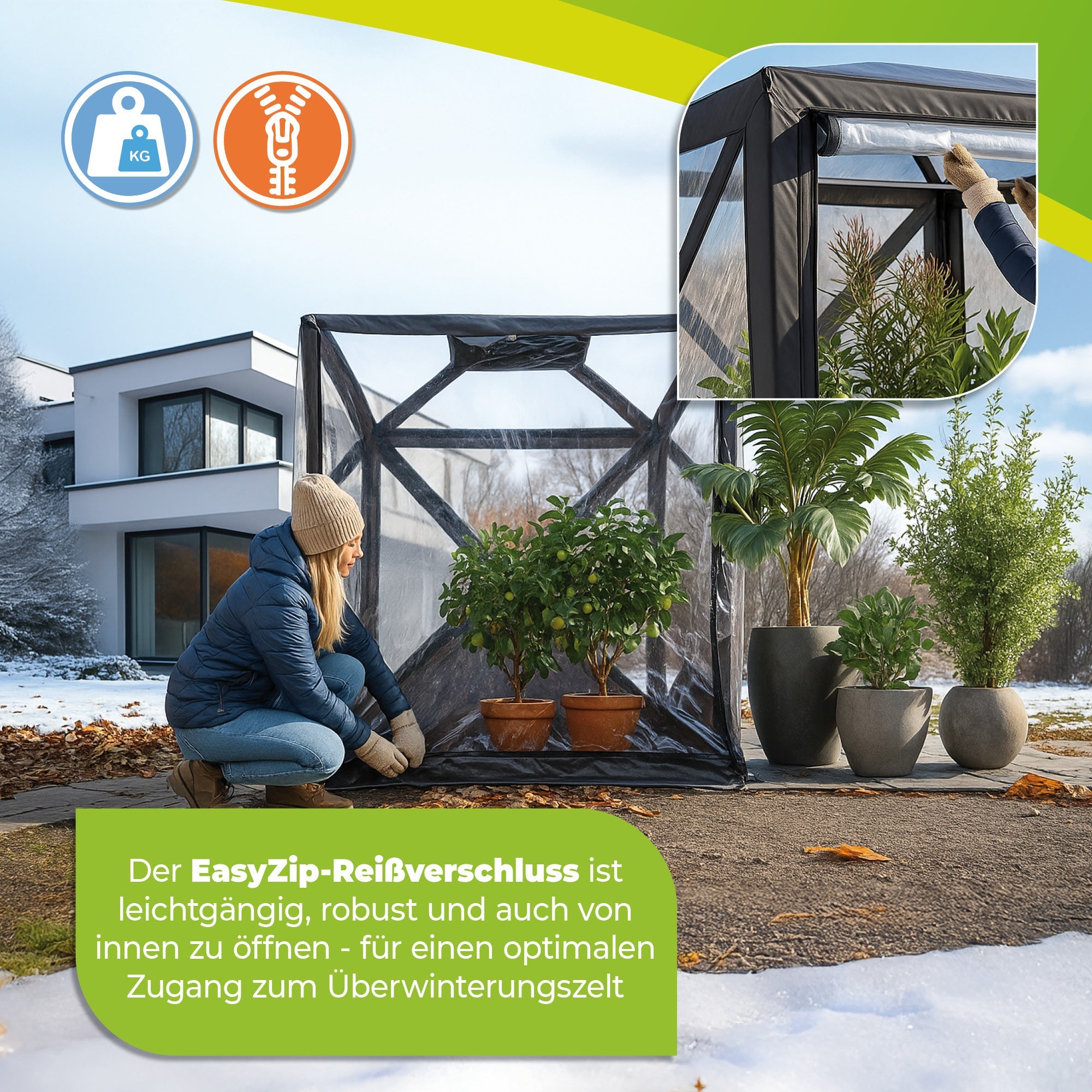 PREMIUM Überwinterungszelt ALASKA XL mit Isolierboden, Gewächshausheizung und Digital - Thermostat - BioGreen GmbH
