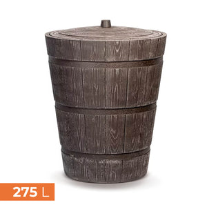 Regentonne RUSTICO 275 L,Eimer mit Deckel in Holzbrett-Struktur