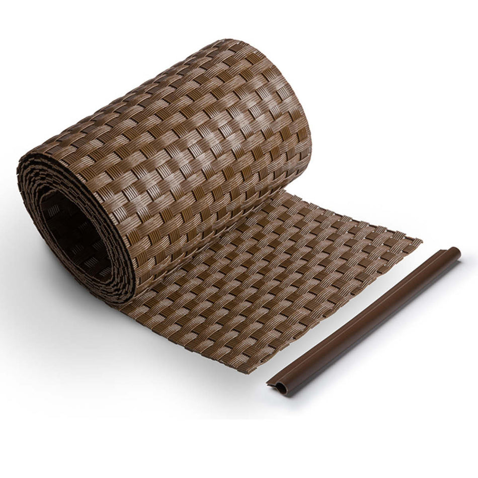 Sichtschutzstreifen Rattan-Optik für Doppelstabmattenzaun, 255 cm Blickdicht aus Polyrattan, Braun