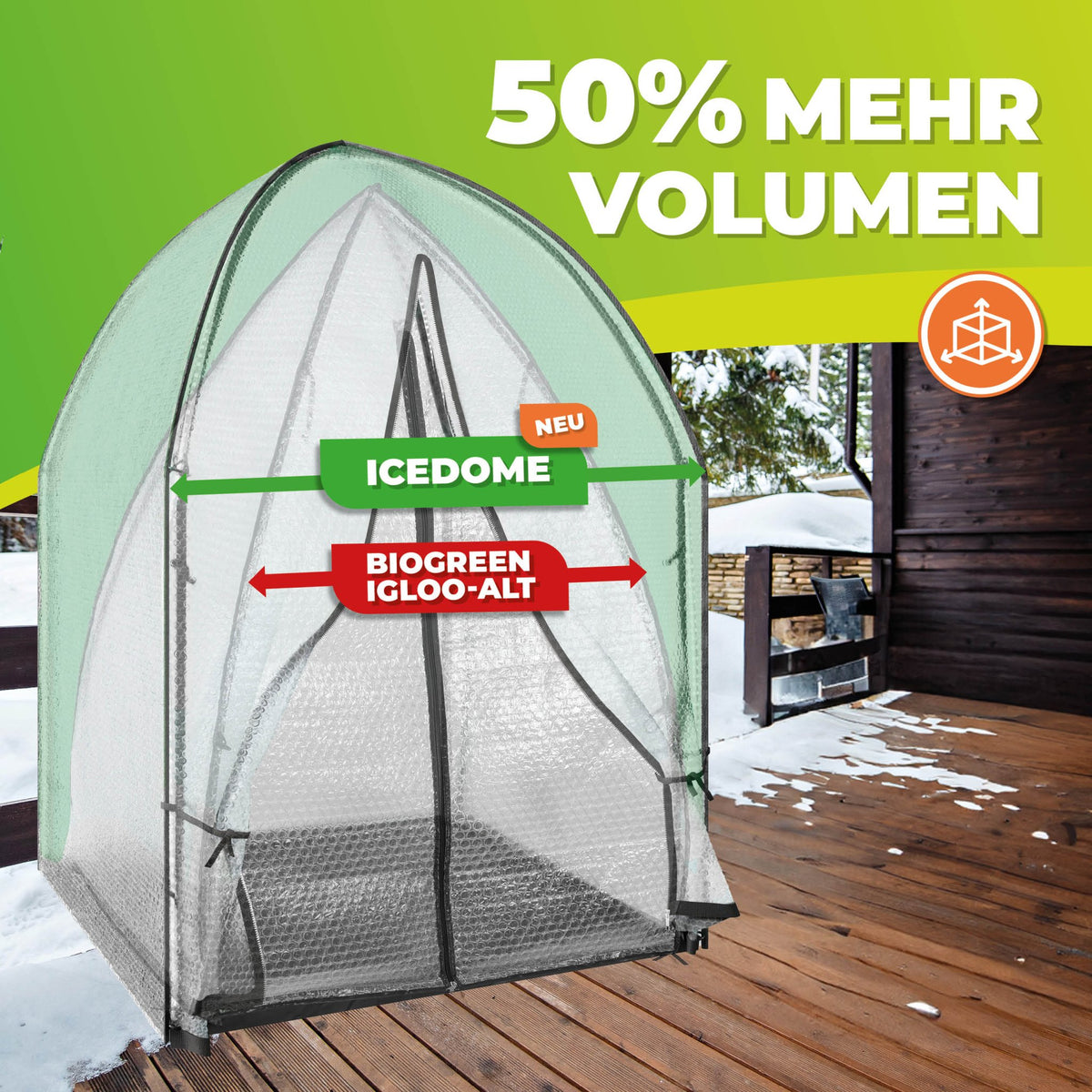 Überwinterungszelt ICEDOME 120 x 120 x H 183 cm + Elektro Frostwächter & Thermostat - Kabel - BioGreen GmbH
